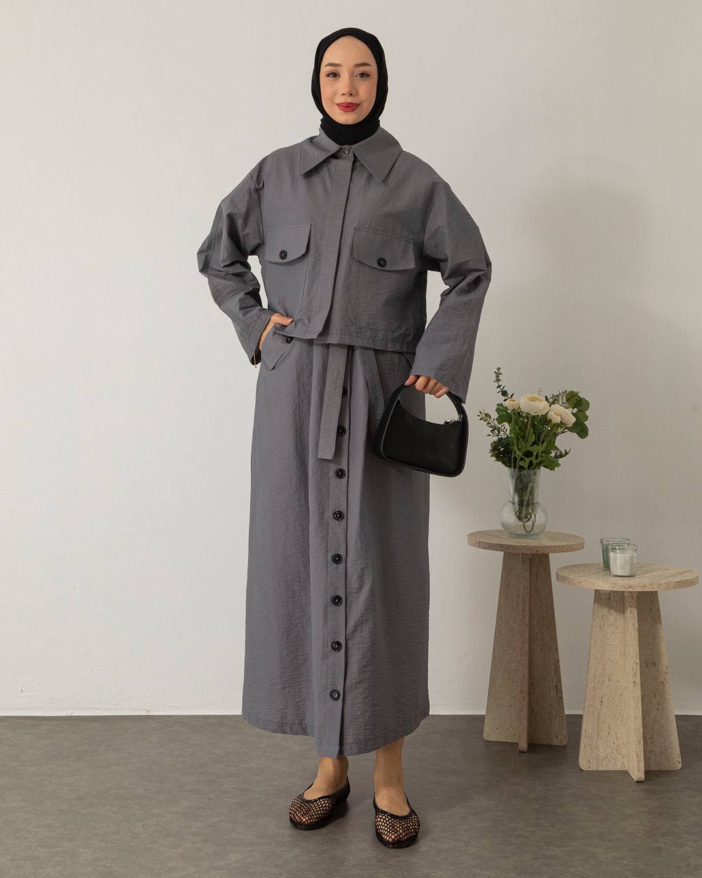 Tailleur jupe à poches détaillées