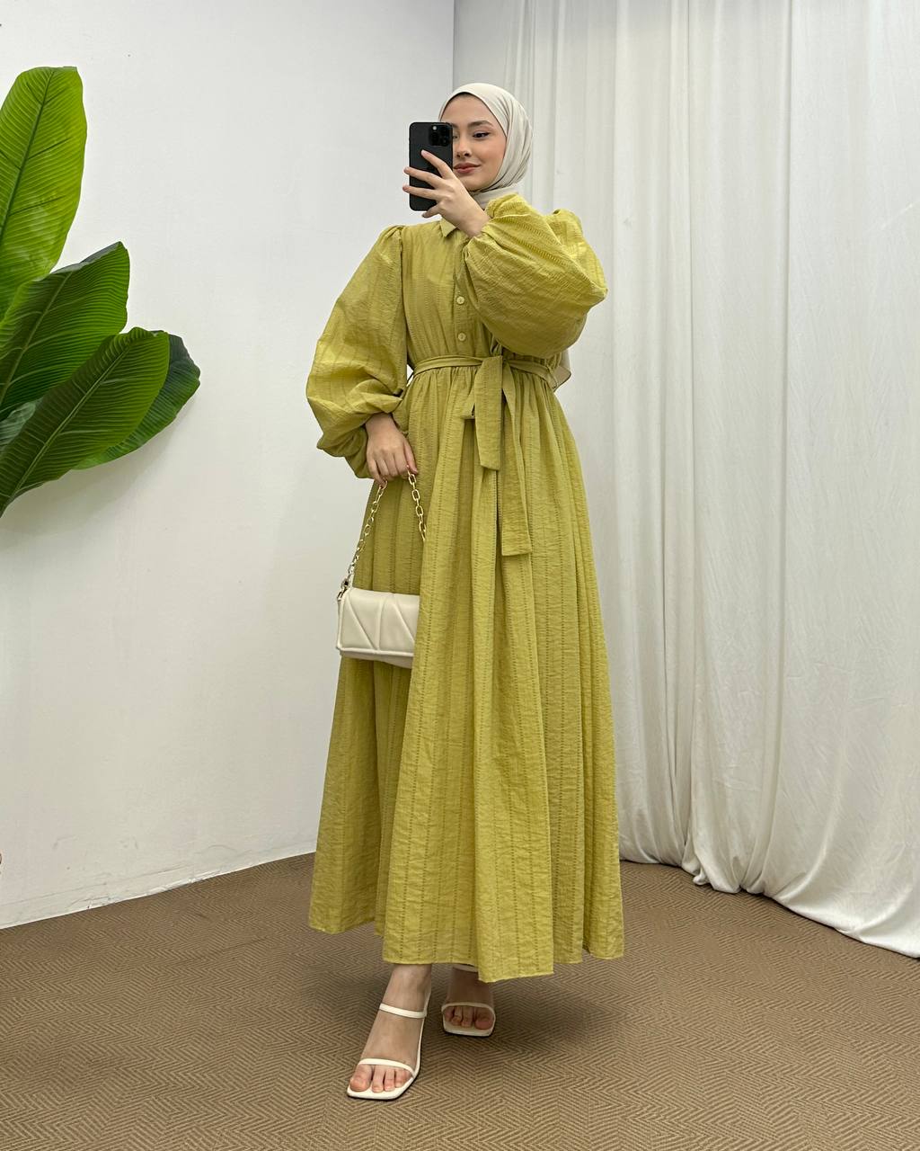 Robe Longue Boutonnée avec Ceinture