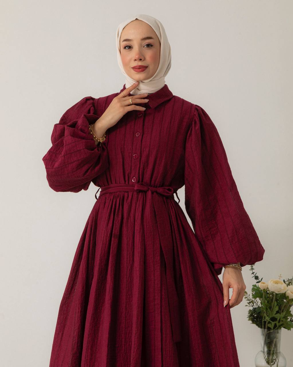 Robe Longue Boutonnée avec Ceinture