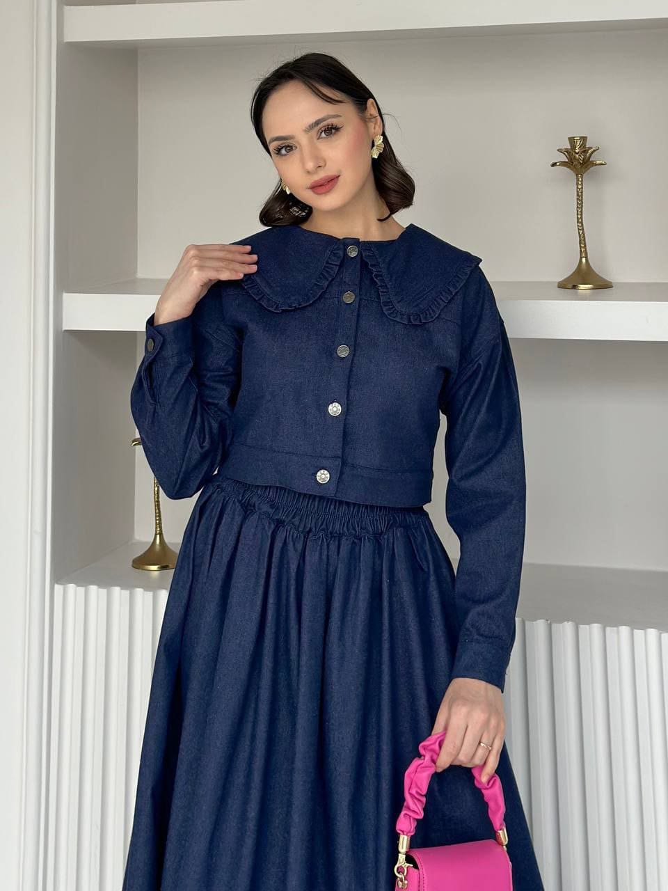 Ensemble Jupe & Veste à Col Volanté
