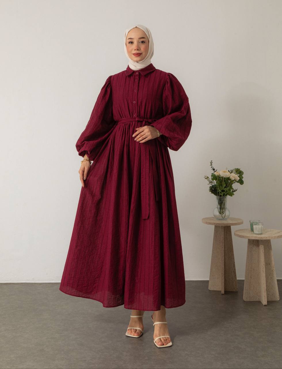 Robe Longue Boutonnée avec Ceinture