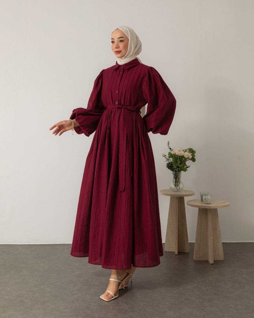 Robe Longue Boutonnée avec Ceinture