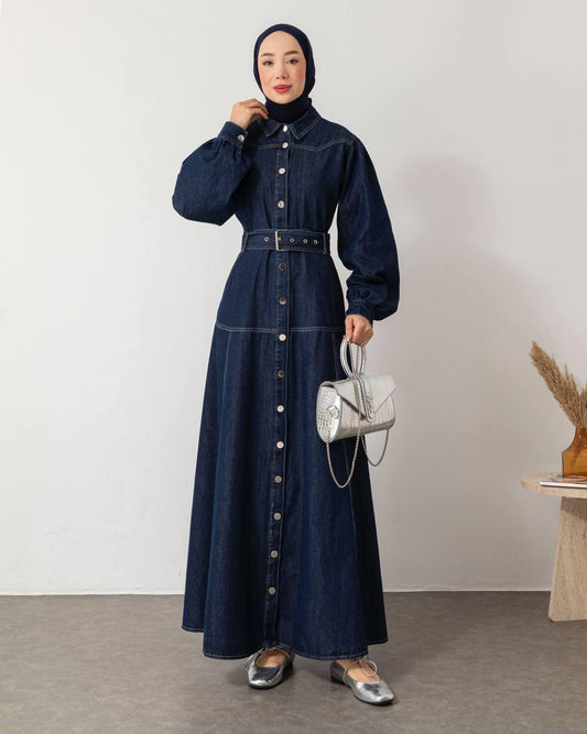 Robe Chemise Ceinturée en Jean