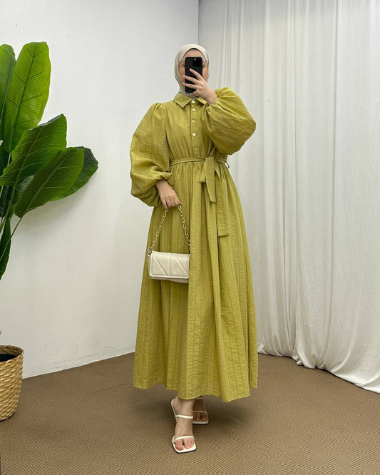 Robe Longue Boutonnée avec Ceinture