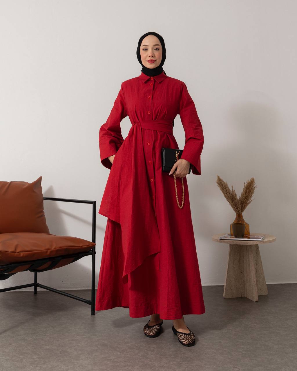 Robe Longue Asymétrique Ceinturée