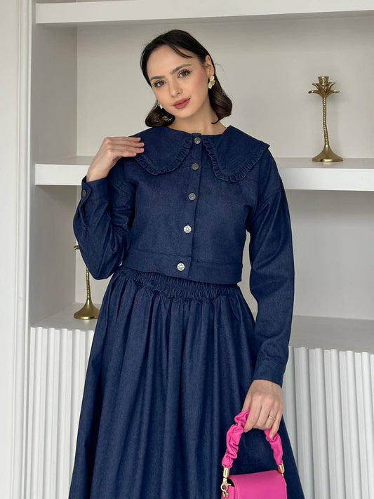 Ensemble Jupe & Veste à Col Volanté