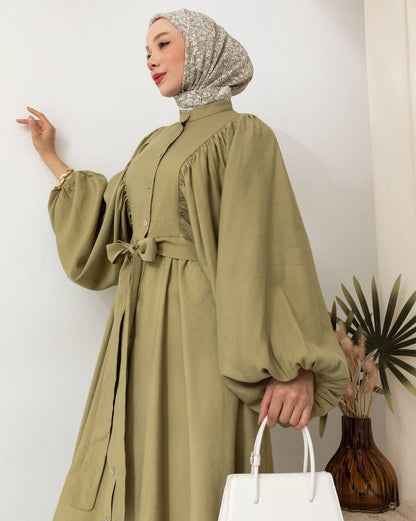 Robe boutonnée à manches ballon