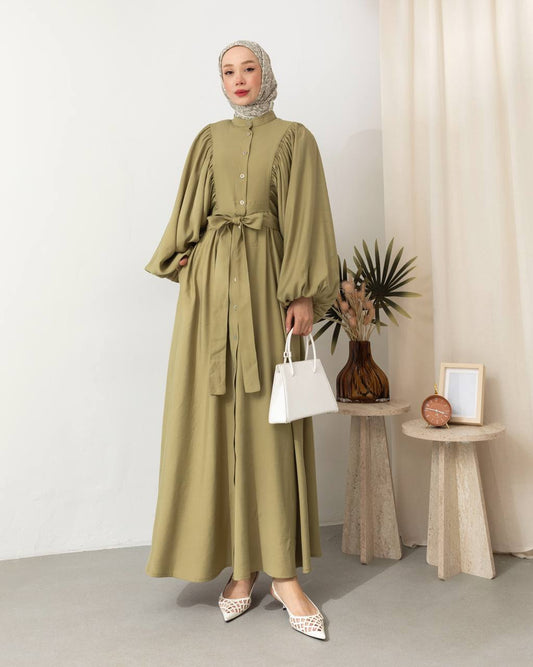 Robe boutonnée à manches ballon